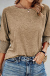 Round Neck Three-Quarter Sleeve Top Women's T-Shirts - Tophatter Daily Deals