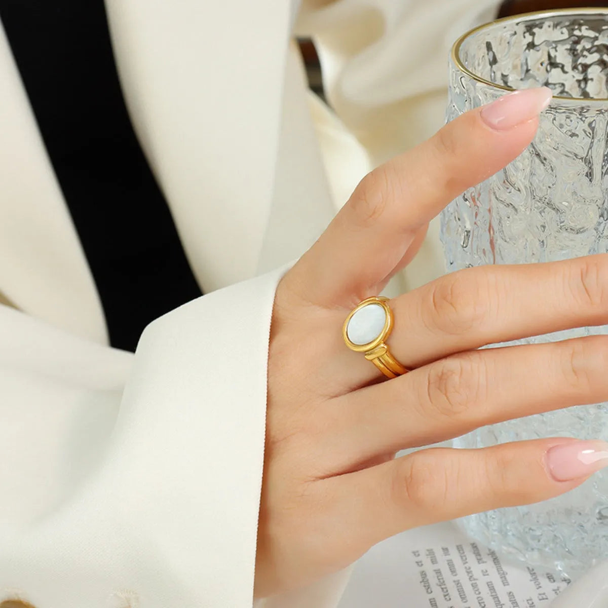 Titanium Steel White Sea Shell Ring Gold Rings - Tophatter Daily Deals