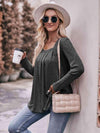 Double Take Pleated Detail Curved Hem Long Sleeve Top Blouses - Tophatter Daily Deals