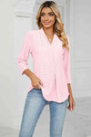 Eyelet Three-Quarter Sleeve Blouse Blush Pink Blouses - Tophatter Daily Deals