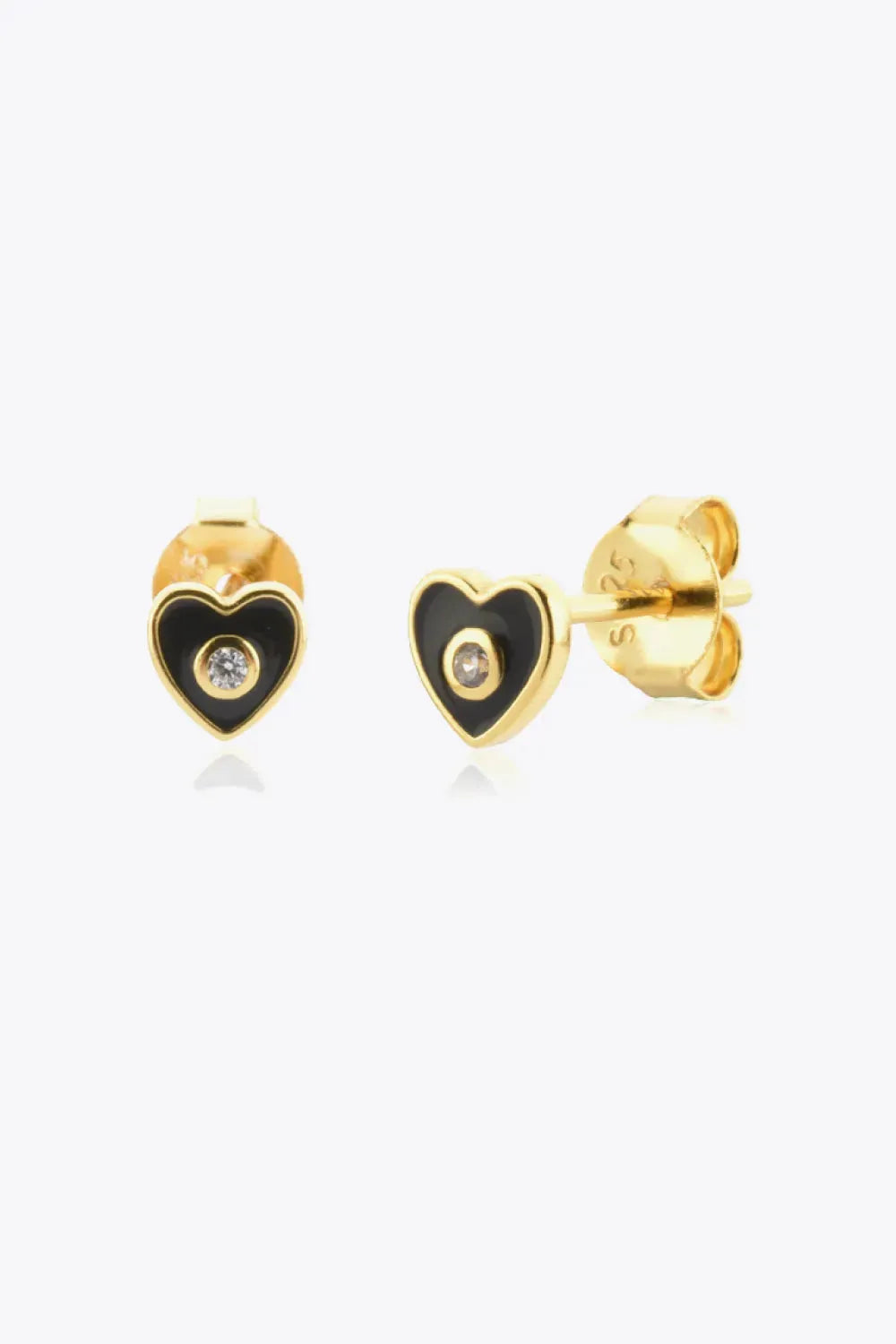 Zircon 925 Sterling Silver Heart Stud Earrings Black One Size Earrings - Tophatter Daily Deals