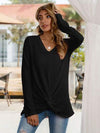Twisted V-Neck Long Sleeve T-Shirt Women's T-Shirts - Tophatter Daily Deals