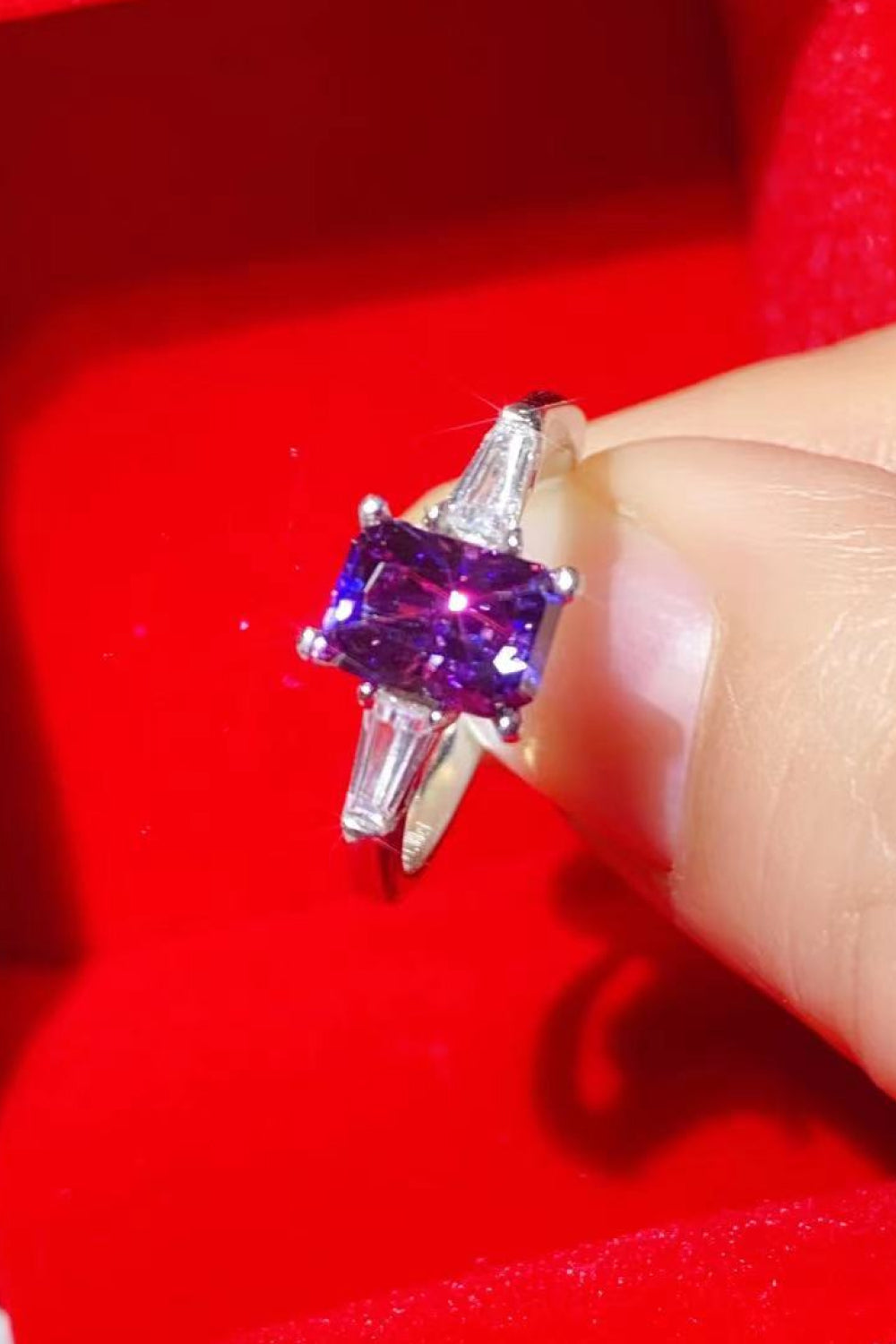 1 Carat Moissanite Platinum-Plated Rectangle Ring in Purple - Tophatter Deals