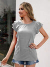 Ruffled Round Neck Cap Sleeve T-Shirt Women's T-Shirts - Tophatter Daily Deals