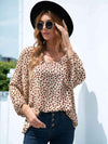 Printed V-Neck Balloon Sleeve Blouse Blouses - Tophatter Daily Deals