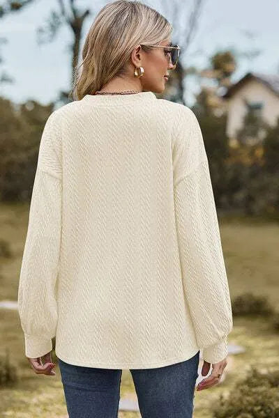 Textured V-Neck Dropped Shoulder T-Shirt Women's T-Shirts - Tophatter Daily Deals