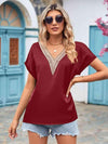 V-Neck Cuffed Blouse Blouses - Tophatter Daily Deals