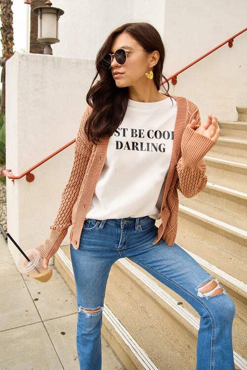 Simply Love Full Size JUST BE COOL DARLING Short Sleeve T-Shirt White Women's T-Shirts - Tophatter Daily Deals