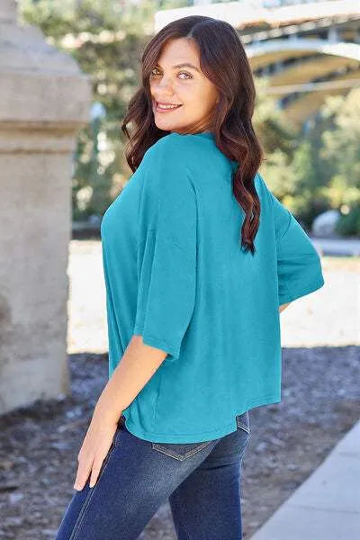 Basic Bae Full Size Round Neck Drop Shoulder T-Shirt Women's T-Shirts - Tophatter Daily Deals