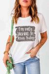 Slogan Graphic Cuffed Tee White Women's T-Shirts - Tophatter Daily Deals