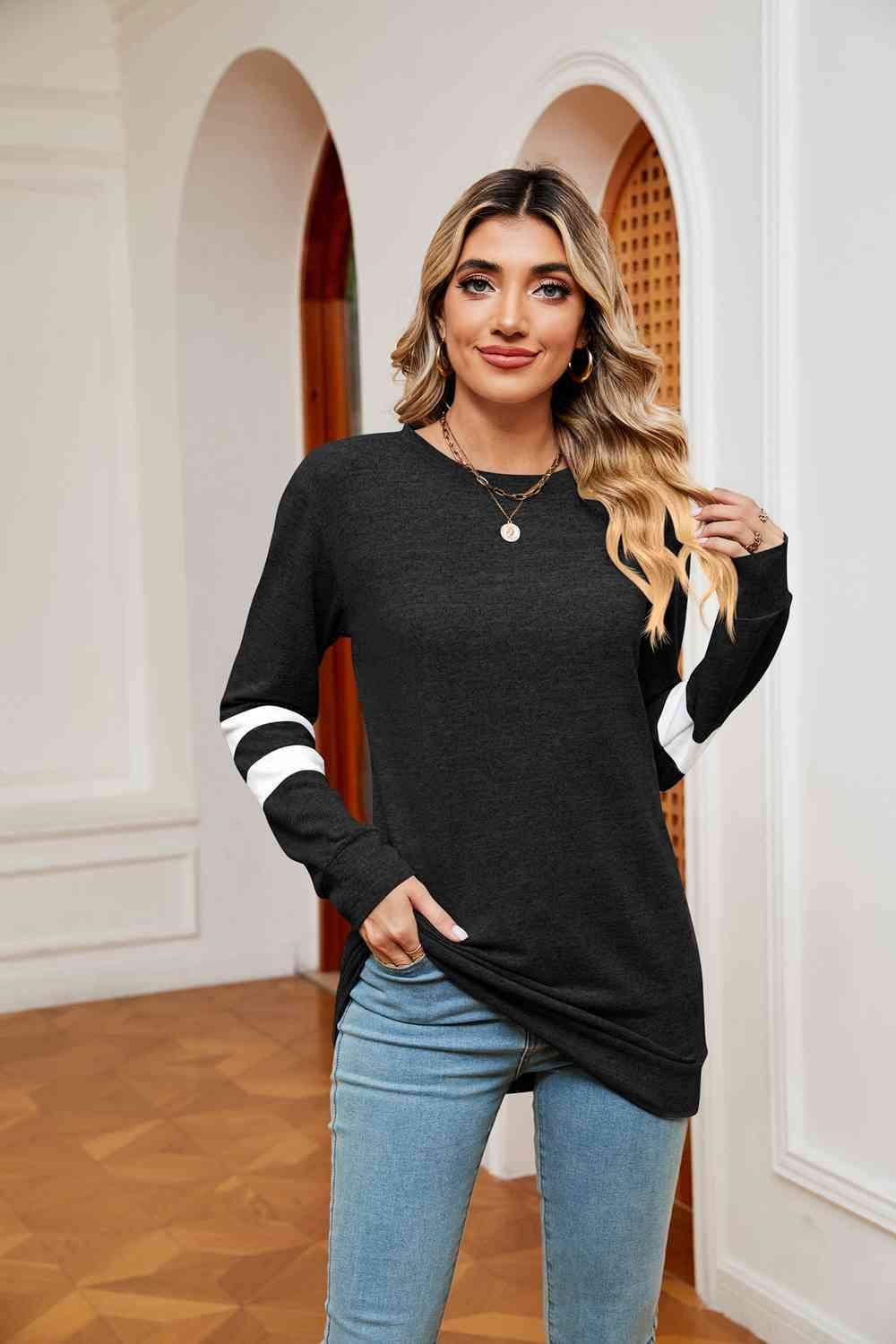 Round Neck Long Sleeve Top Women's T-Shirts - Tophatter Daily Deals