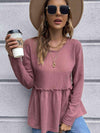 Waffle-Knit Long Sleeve Peplum Blouse Dusty Pink Blouses - Tophatter Daily Deals