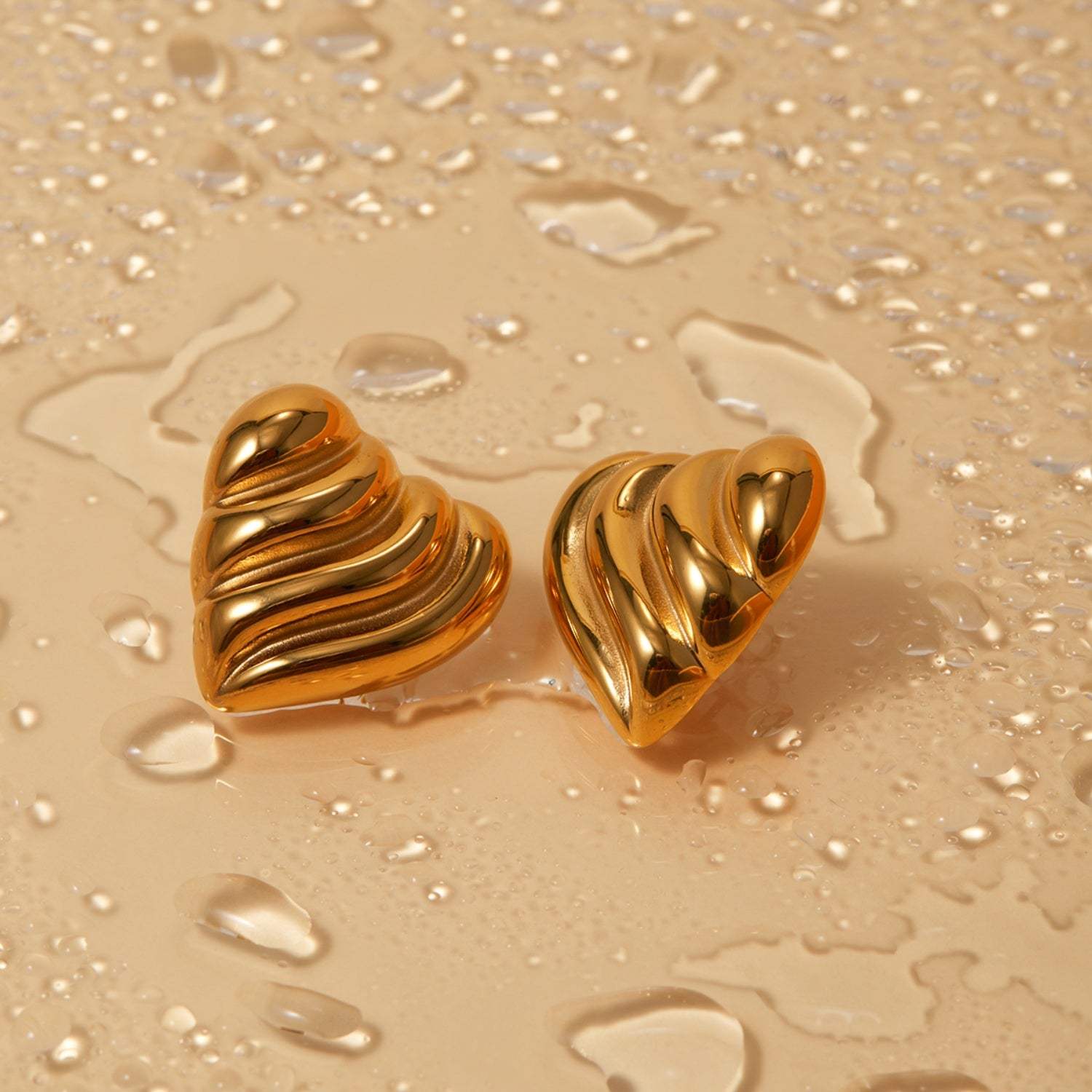 Stainless Steel Heart Shape Stud Earrings Gold One Size Earrings - Tophatter Daily Deals