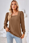 Square Neck Puff Sleeve T-Shirt Taupe Women's T-Shirts - Tophatter Daily Deals