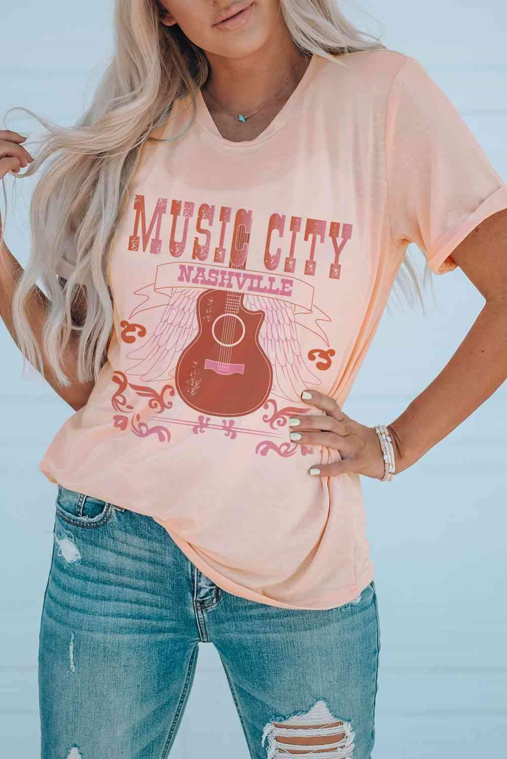 MUSIC CITY Cuffed Short Sleeve Tee Women's T-Shirts - Tophatter Daily Deals