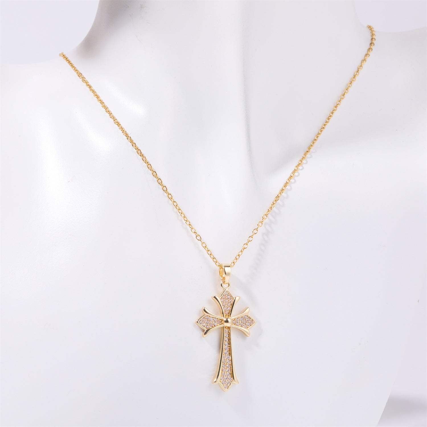 Stainless Steel Inlaid Zircon Cross Necklace Style A One Size Necklaces - Tophatter Daily Deals