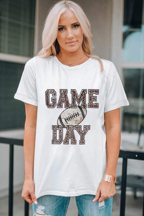 GAME DAY Ball Graphic Short Sleeve T-Shirt White Women's T-Shirts - Tophatter Daily Deals