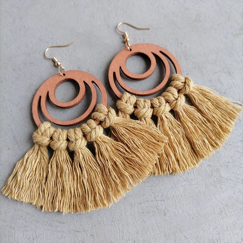 Tassel Detail Geometric Earrings Tan One Size Earrings - Tophatter Daily Deals