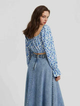 Floral Tie Front Square Neck Flounce Sleeve Blouse Blouses - Tophatter Daily Deals