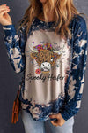 Round Neck Long Sleeve Printed SPOOKY HEIFER Graphic Tee Peacock Blue Women's T-Shirts - Tophatter Daily Deals