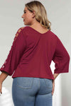 3/4 Sleeve Cutout Detail Top Women's T-Shirts - Tophatter Daily Deals