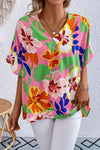 Floral Print V-Neck Short Raglan Sleeve Blouse Floral Blouses - Tophatter Daily Deals