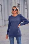 Heathered Puff Sleeve Round Neck Tunic Top Women's T-Shirts - Tophatter Daily Deals