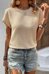 Textured Round Neck Short Sleeve Top Blouses - Tophatter Daily Deals