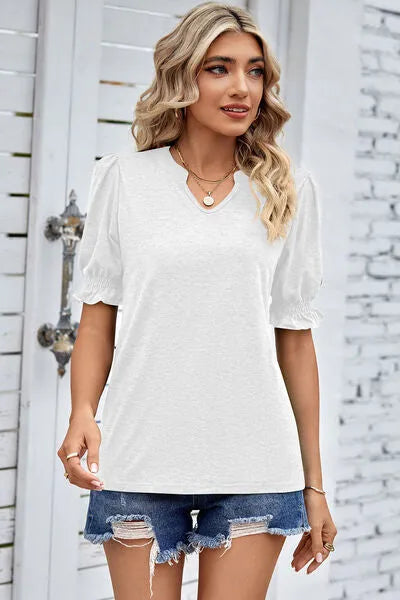 Heathered Notched Short Sleeve T-Shirt Women's T-Shirts - Tophatter Daily Deals