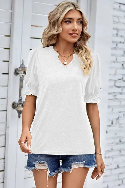 Heathered Notched Short Sleeve T-Shirt Women's T-Shirts - Tophatter Daily Deals