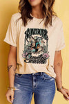 Short Sleeve Round Neck Cowboy Graphic Tee Pastel Yellow - Tophatter Daily Deals