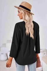V-Neck Roll-Tap Sleeve Blouse Blouses - Tophatter Daily Deals