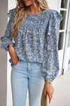 Printed Round Neck Long Sleeve Blouse Blouses - Tophatter Daily Deals