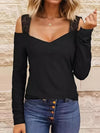 Lace Detail Cold Shoulder Top Black Women's T-Shirts - Tophatter Daily Deals