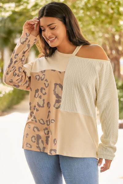 Plus Size Leopard Color Block Long Sleeve T-Shirt Women's T-Shirts - Tophatter Daily Deals