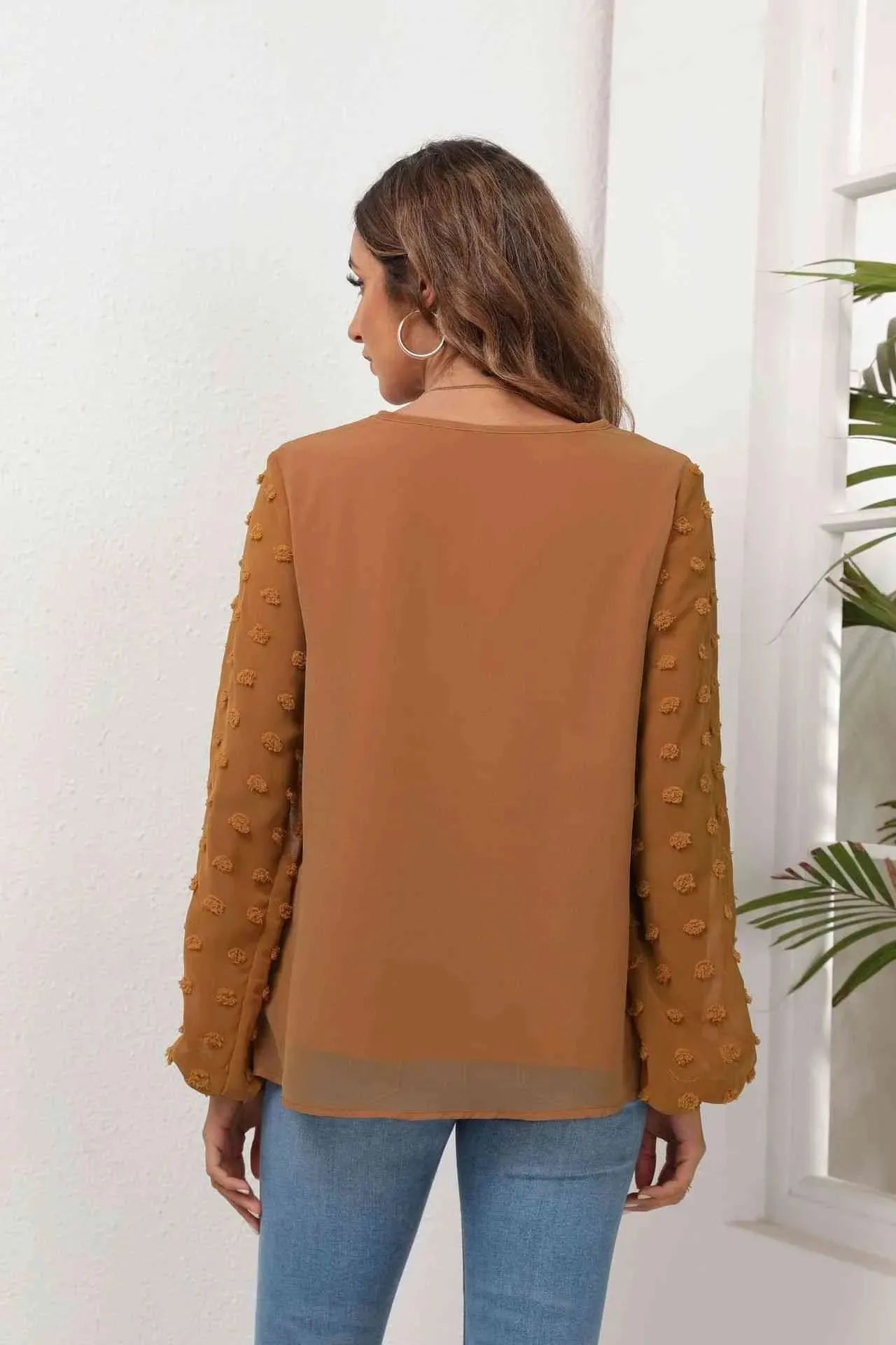 Swiss Dot Balloon Sleeve Blouse Women's T-Shirts - Tophatter Daily Deals