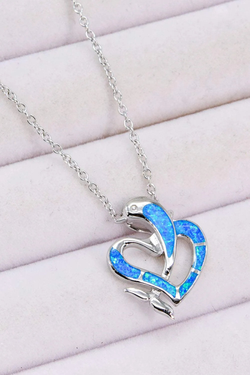 Opal Dolphin Heart Chain-Link Necklace Cobalt Blue One Size Opal - Tophatter Daily Deals