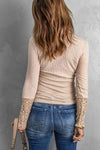 Spliced Lace Sleeve Ribbed Top Blouses - Tophatter Daily Deals