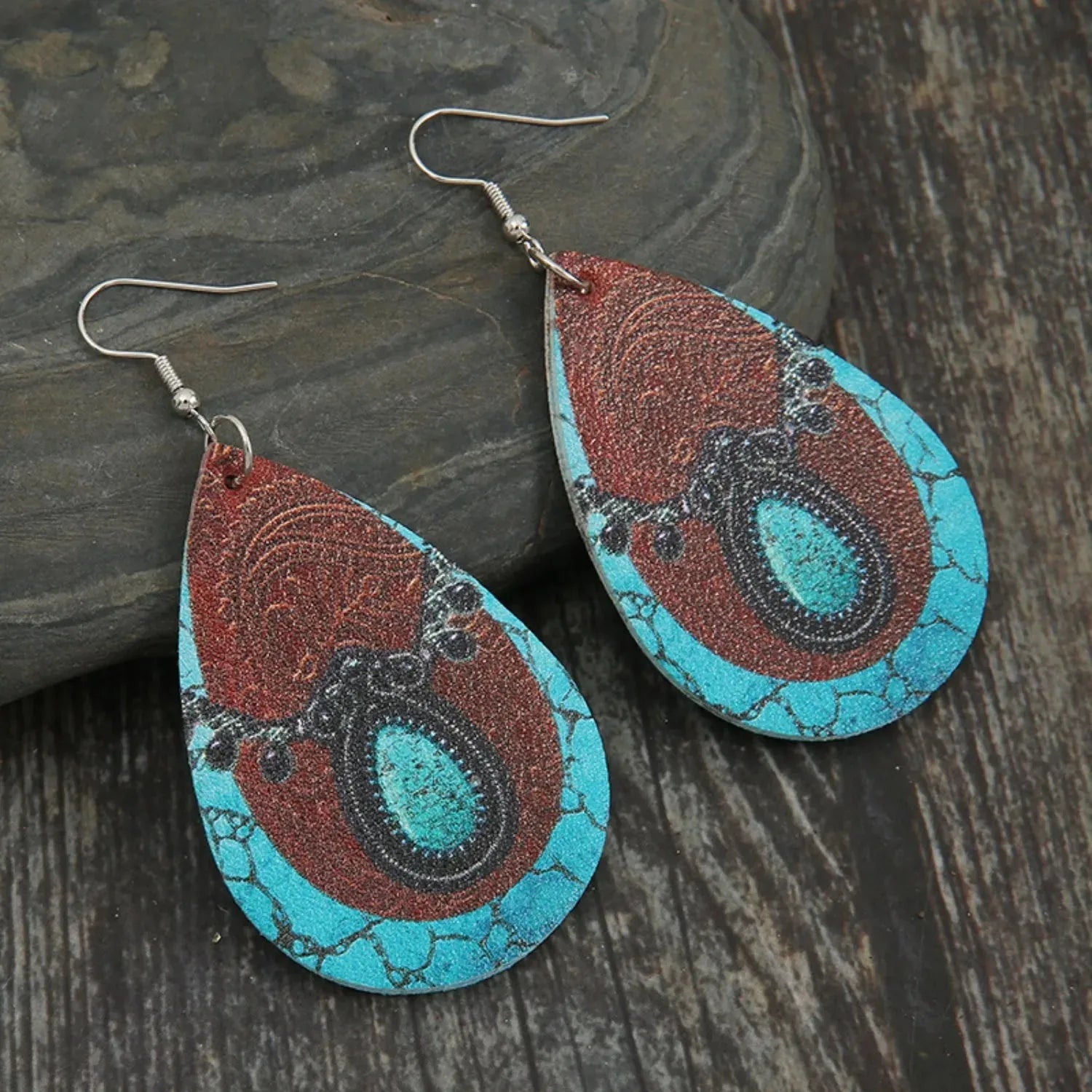 PU Leather Iron Hook Teardrop Earrings Earrings - Tophatter Daily Deals