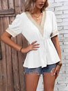 Contrast V-Neck Babydoll Top White Blouses - Tophatter Daily Deals