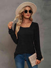 Heathered Square Neck Long Sleeve T-Shirt Women's T-Shirts - Tophatter Daily Deals