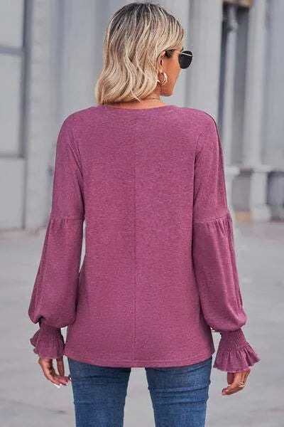 Round Neck Flounce Sleeve Blouse Blouses - Tophatter Daily Deals