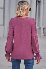 Round Neck Flounce Sleeve Blouse Blouses - Tophatter Daily Deals