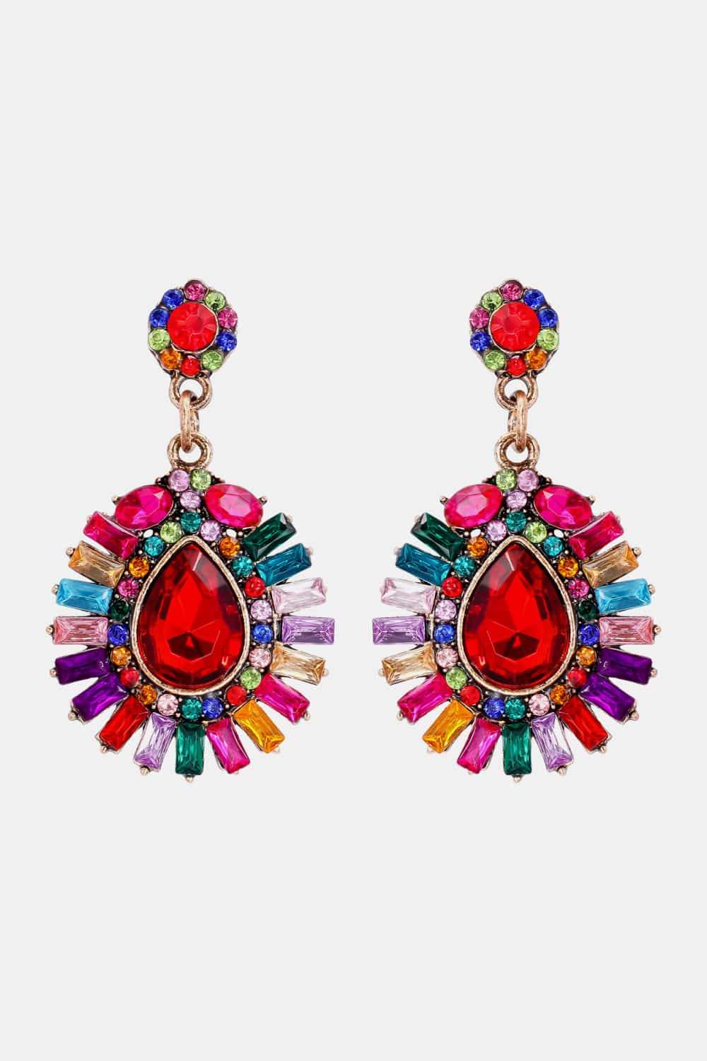 Teardrop Shape Glass Stone Dangle Earrings Multicolor One Size Earrings - Tophatter Daily Deals