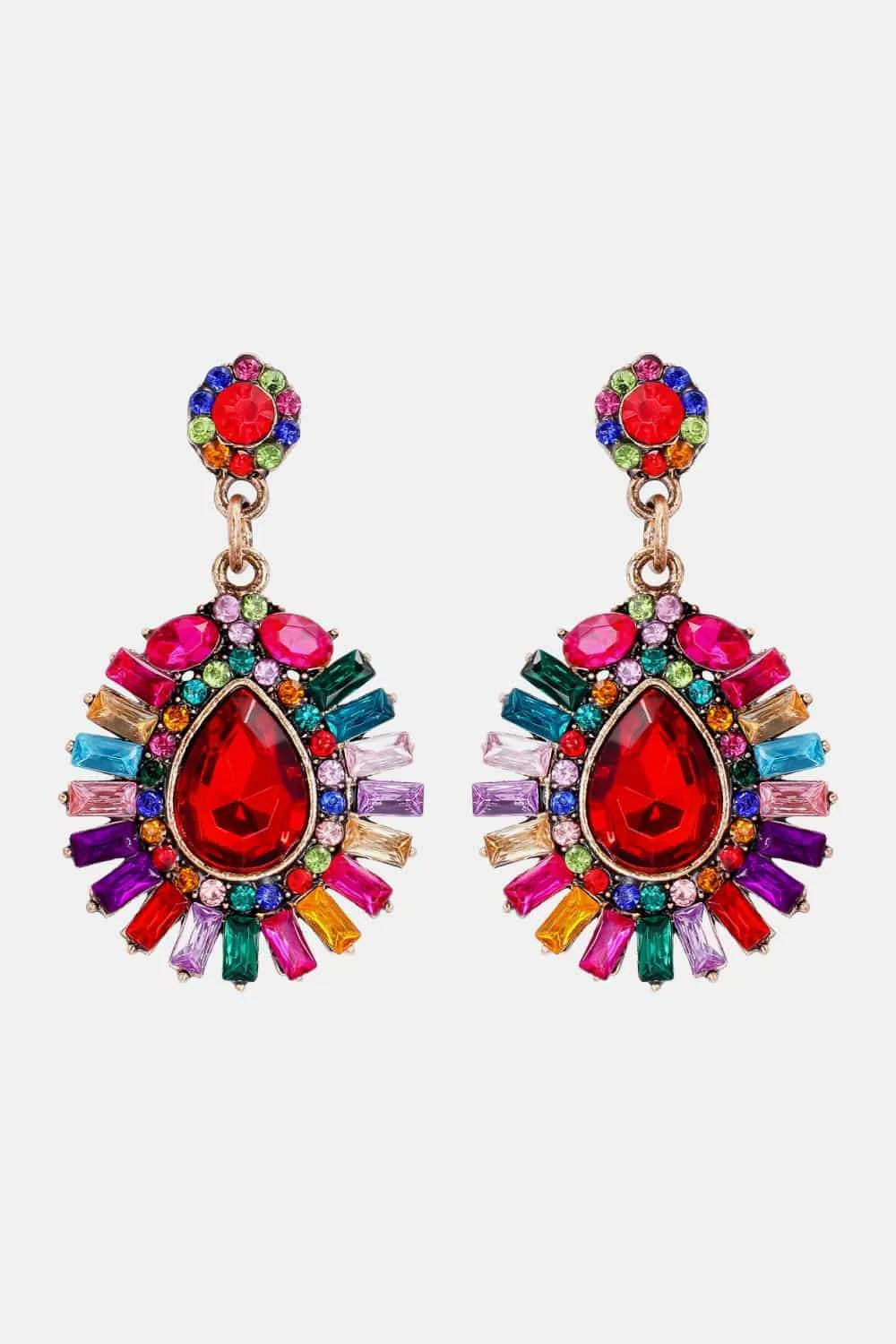 Teardrop Shape Glass Stone Dangle Earrings Multicolor One Size Earrings - Tophatter Daily Deals