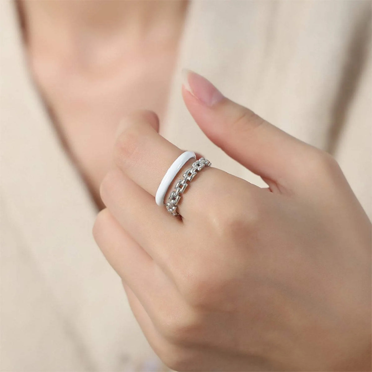 Enamel 18K Gold-Plated Open Ring White 7 Rings - Tophatter Daily Deals