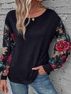 Floral Round Neck Long Sleeve Top Blouses - Tophatter Daily Deals