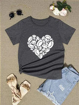 Heart Round Neck Short Sleeve T-Shirt Women's T-Shirts - Tophatter Daily Deals