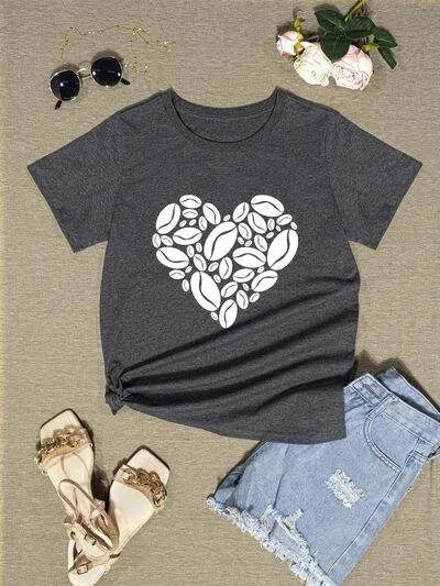Heart Round Neck Short Sleeve T-Shirt Women's T-Shirts - Tophatter Daily Deals