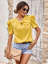 Puff Sleeve Gathered Detail Blouse Blouses - Tophatter Daily Deals